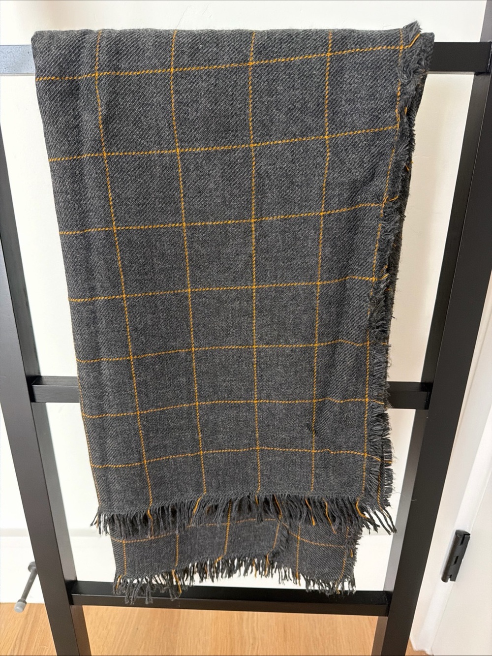 IKEA Gray Throw Blanket with Yellow Windowpane Check
